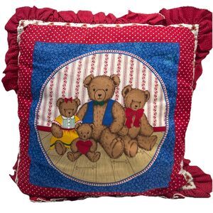 Vintage Cranston Very Important Bears (V.I.B) Family Throw Pillow W/ Ruffles